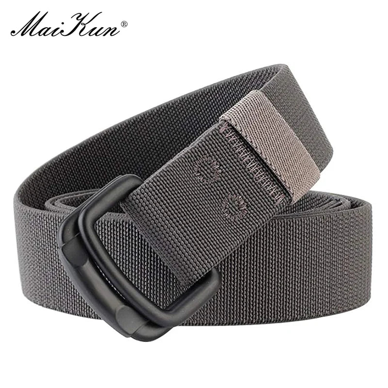 Maikun Double Metal Buckle Belt Elastic Nylon Elastic Men's Trendy Casual Canvas Braided Belt