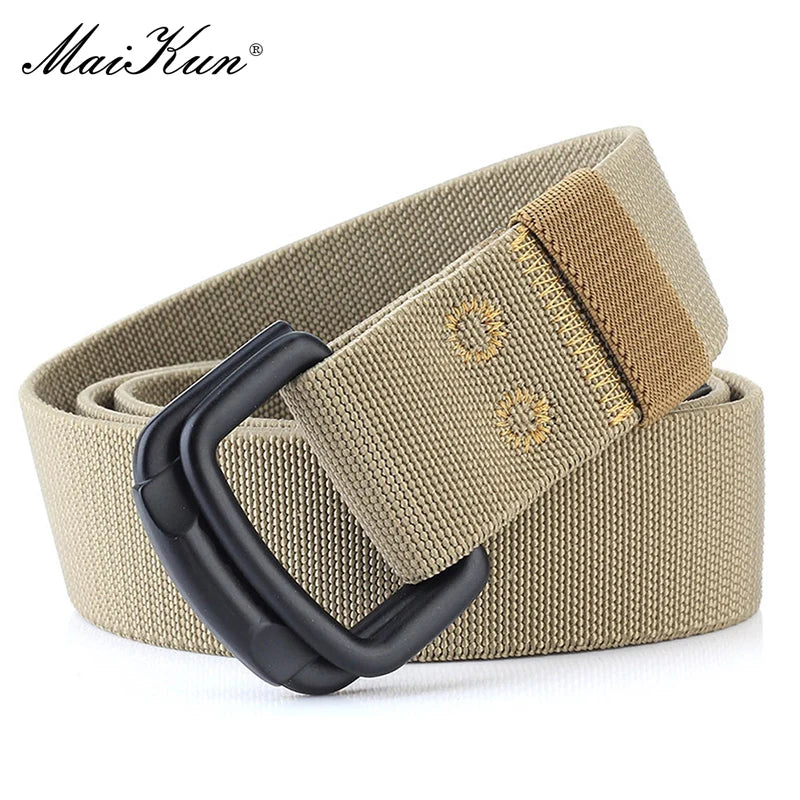 Maikun Double Metal Buckle Belt Elastic Nylon Elastic Men's Trendy Casual Canvas Braided Belt