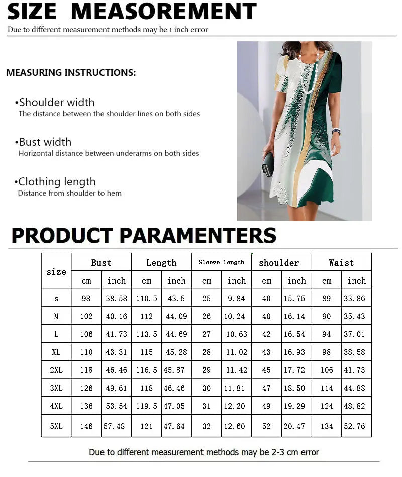 Women's Fashion Loose Fit Elegant Dress Summer Round Neck Short Sleeve Dress