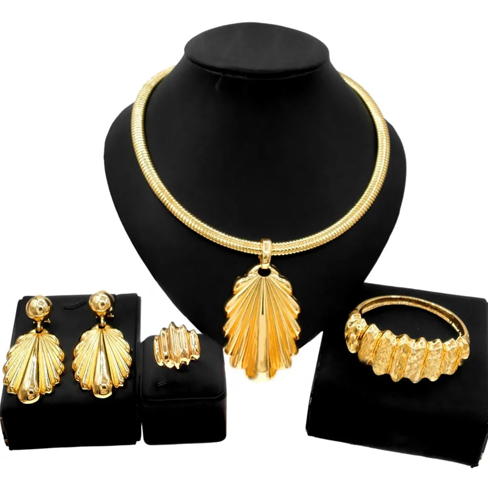 Women Jewelry Set Simple Pendant Dubai Gold Plated Necklace For Daily Party Pairing Summer Jewelry Free Shipping - Hiron Store