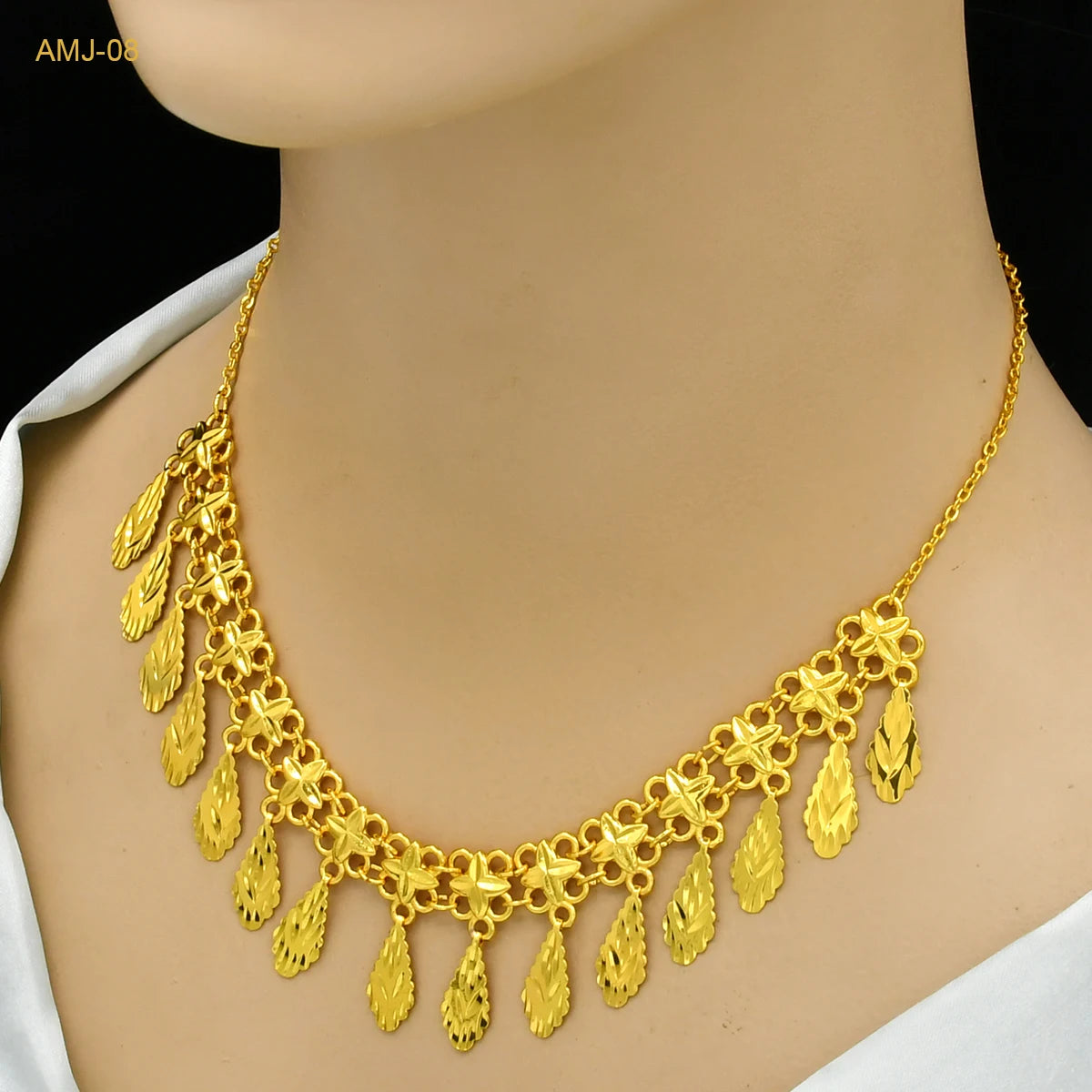 ANIID African 24K Gold Plated Necklace With Tassel For Women Bride Crystal Jewellery Italian Wedding Dubai Wholesale - Hiron Store