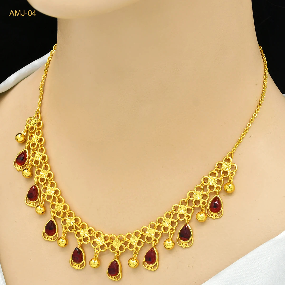 ANIID African 24K Gold Plated Necklace With Tassel For Women Bride Crystal Jewellery Italian Wedding Dubai Wholesale - Hiron Store