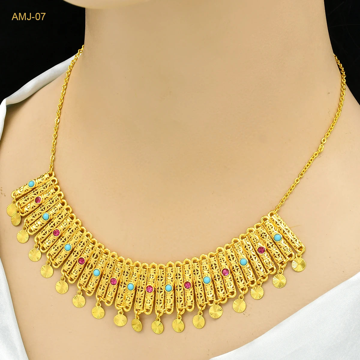 ANIID African 24K Gold Plated Necklace With Tassel For Women Bride Crystal Jewellery Italian Wedding Dubai Wholesale - Hiron Store