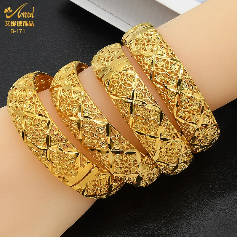 ANIID African Luxury Bangles For Women Arabic Bridal Charm Bracelet Nigerian Wedding Gifts Dubai Gold Plated Jewelry Bangles - Hiron Store