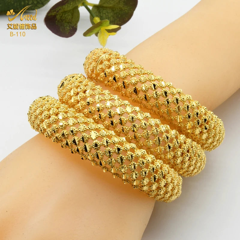 ANIID African Luxury Bangles For Women Arabic Bridal Charm Bracelet Nigerian Wedding Gifts Dubai Gold Plated Jewelry Bangles - Hiron Store