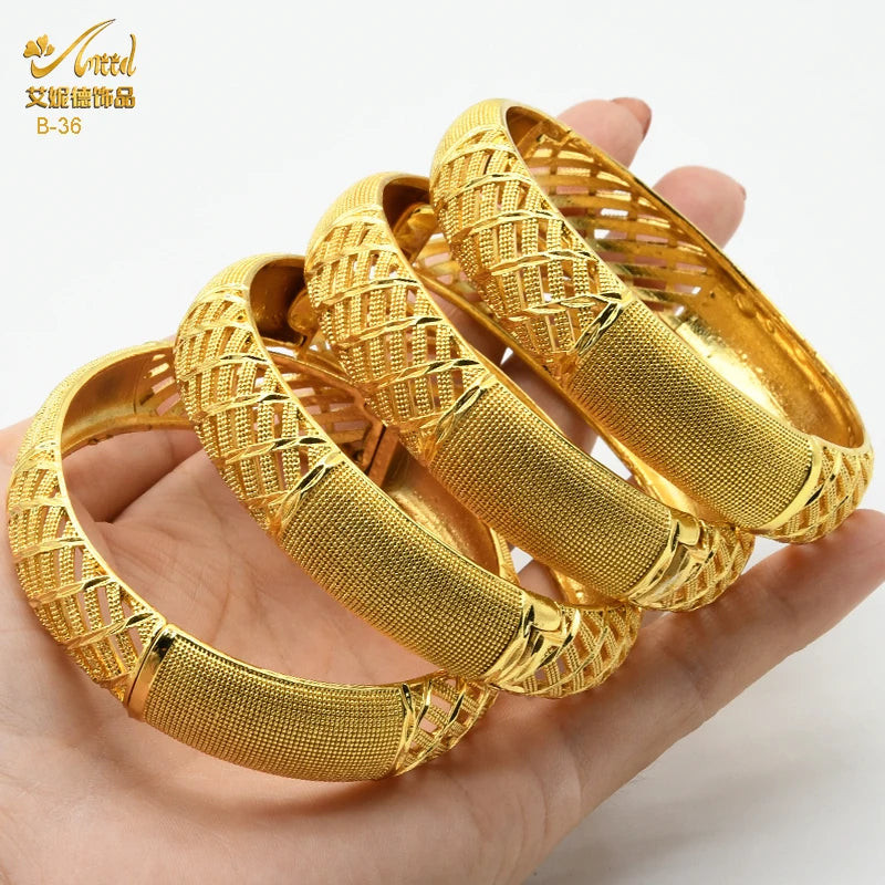 ANIID African Luxury Bangles For Women Arabic Bridal Charm Bracelet Nigerian Wedding Gifts Dubai Gold Plated Jewelry Bangles - Hiron Store