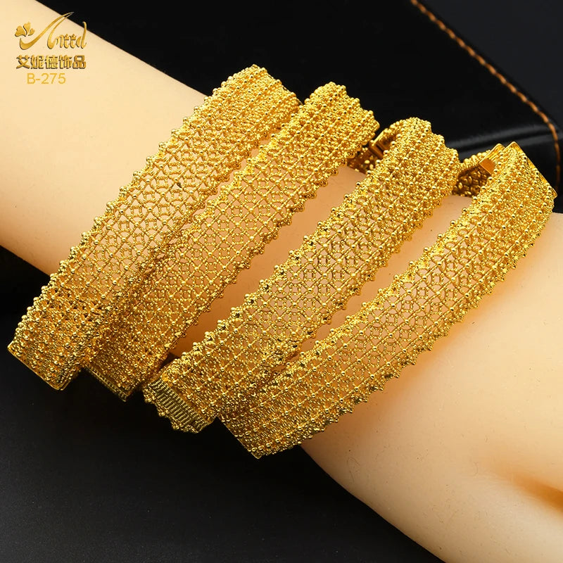 ANIID African Luxury Bangles For Women Arabic Bridal Charm Bracelet Nigerian Wedding Gifts Dubai Gold Plated Jewelry Bangles - Hiron Store