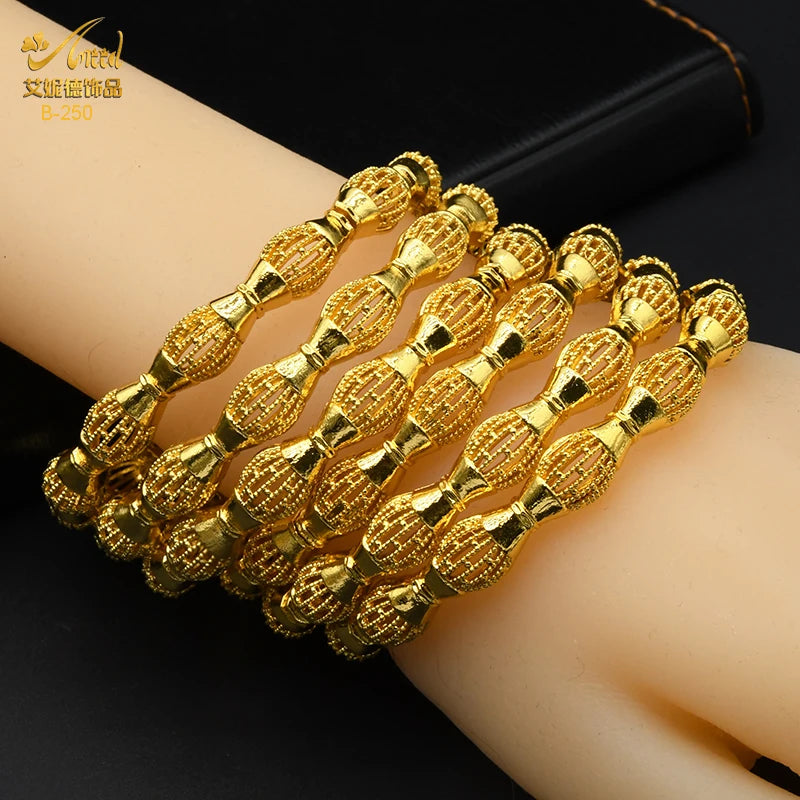 ANIID African Luxury Bangles For Women Arabic Bridal Charm Bracelet Nigerian Wedding Gifts Dubai Gold Plated Jewelry Bangles - Hiron Store