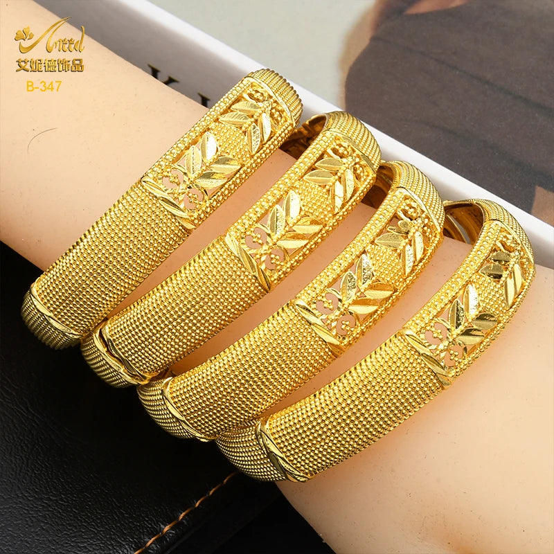 ANIID African Luxury Bangles For Women Arabic Bridal Charm Bracelet Nigerian Wedding Gifts Dubai Gold Plated Jewelry Bangles - Hiron Store