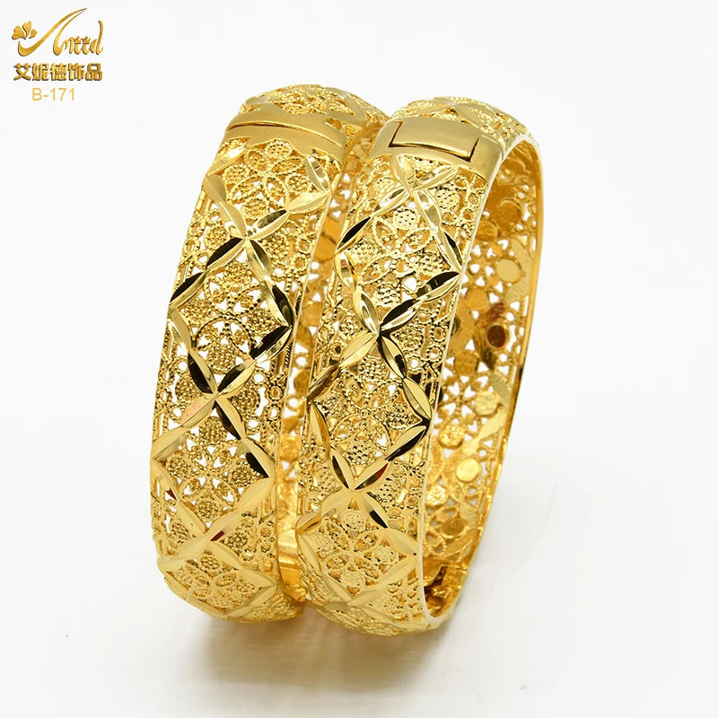 ANIID African Luxury Bangles For Women Arabic Bridal Charm Bracelet Nigerian Wedding Gifts Dubai Gold Plated Jewelry Bangles - Hiron Store