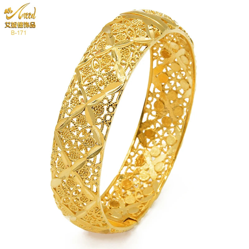 ANIID African Luxury Bangles For Women Arabic Bridal Charm Bracelet Nigerian Wedding Gifts Dubai Gold Plated Jewelry Bangles - Hiron Store