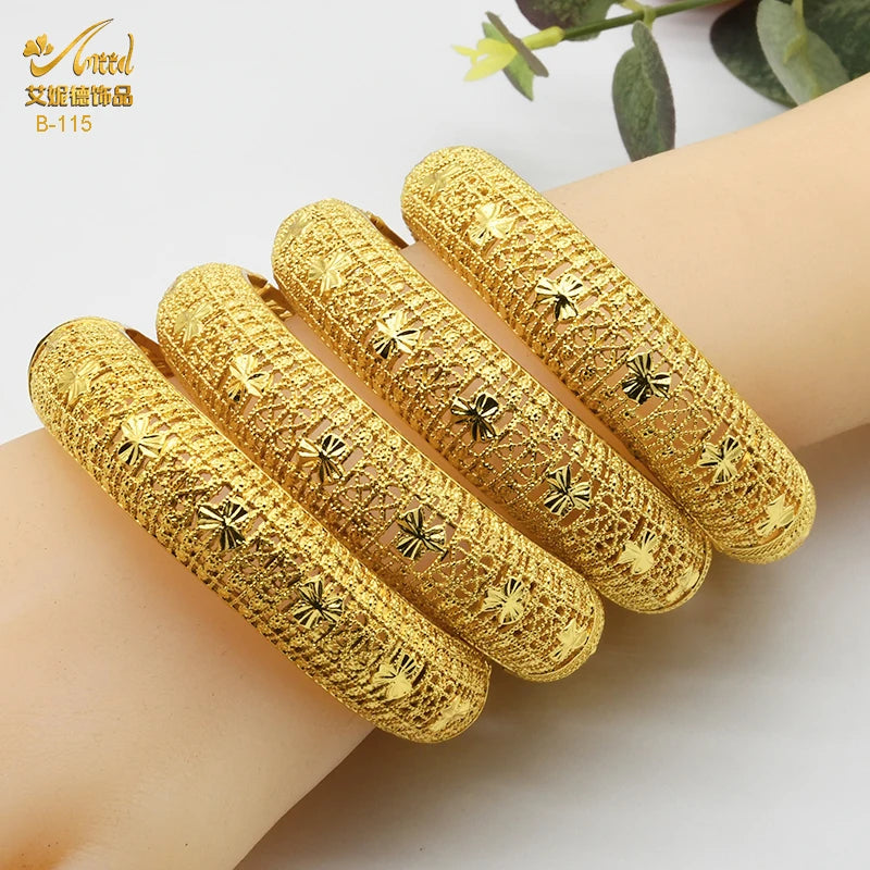 ANIID African Luxury Bangles For Women Arabic Bridal Charm Bracelet Nigerian Wedding Gifts Dubai Gold Plated Jewelry Bangles - Hiron Store