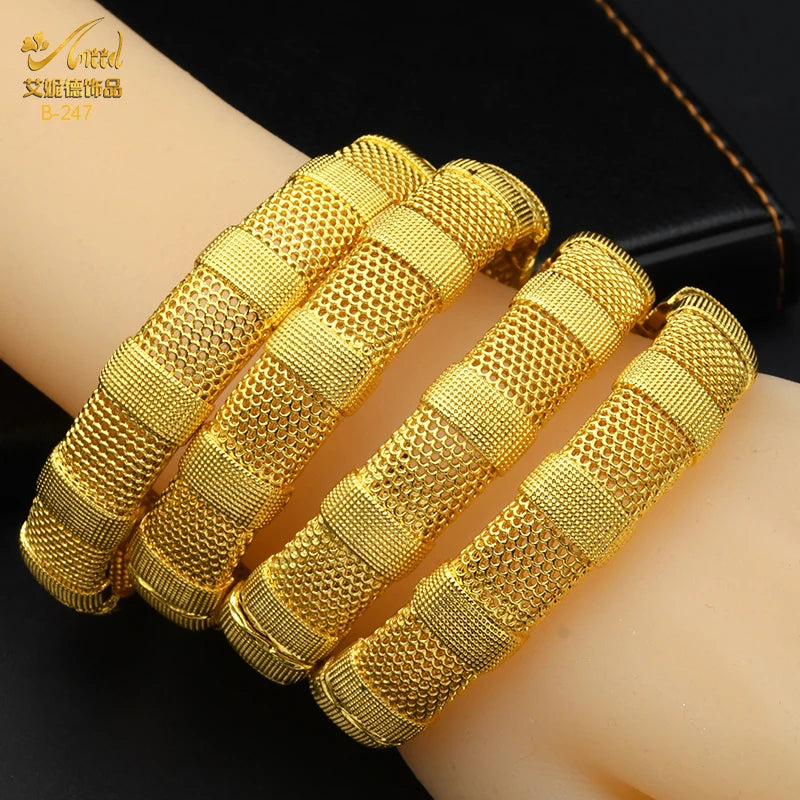 ANIID African Luxury Bangles For Women Arabic Bridal Charm Bracelet Nigerian Wedding Gifts Dubai Gold Plated Jewelry Bangles - Hiron Store