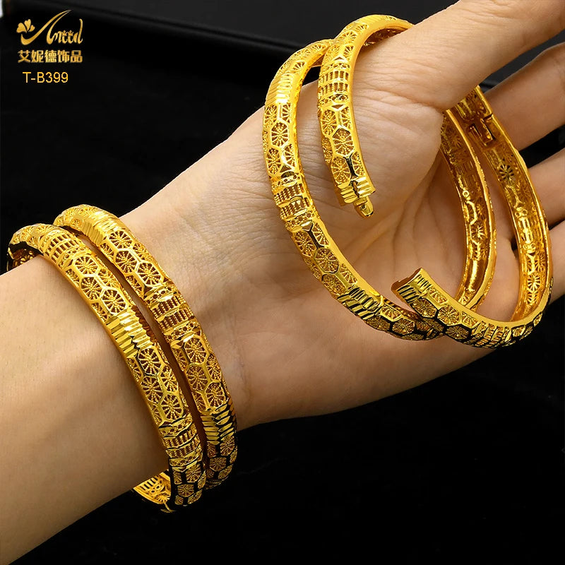 ANIID African Luxury Bangles For Women Arabic Bridal Charm Bracelet Nigerian Wedding Gifts Dubai Gold Plated Jewelry Bangles - Hiron Store