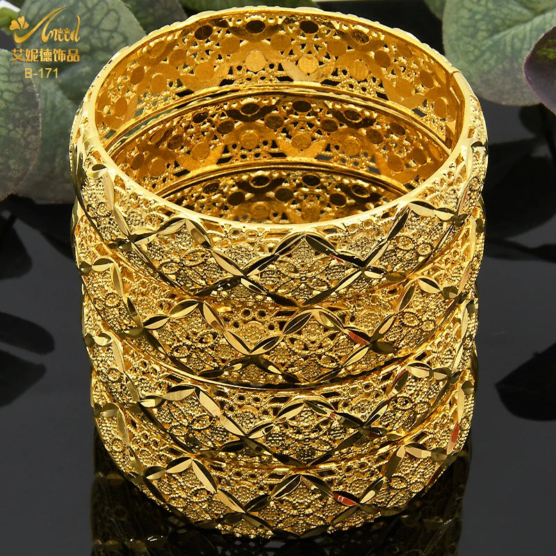 ANIID African Luxury Bangles For Women Arabic Bridal Charm Bracelet Nigerian Wedding Gifts Dubai Gold Plated Jewelry Bangles - Hiron Store