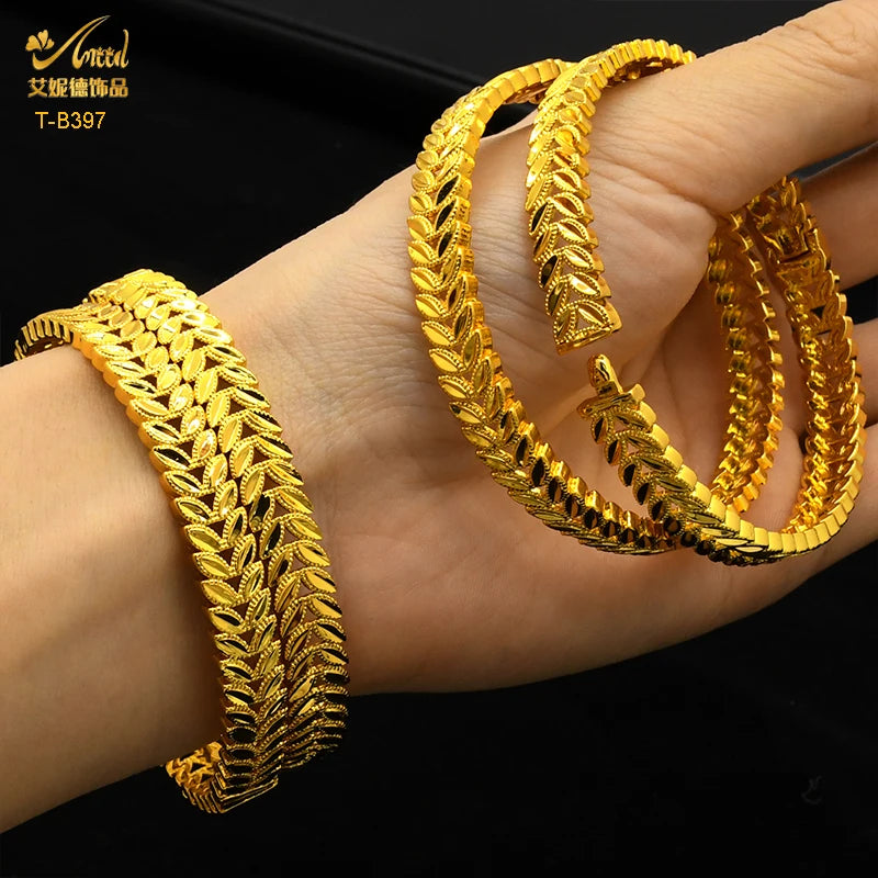 ANIID African Luxury Bangles For Women Arabic Bridal Charm Bracelet Nigerian Wedding Gifts Dubai Gold Plated Jewelry Bangles - Hiron Store