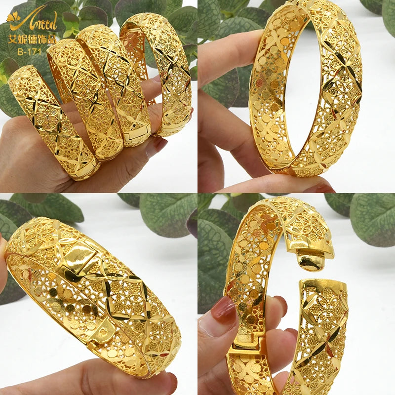 ANIID African Luxury Bangles For Women Arabic Bridal Charm Bracelet Nigerian Wedding Gifts Dubai Gold Plated Jewelry Bangles - Hiron Store