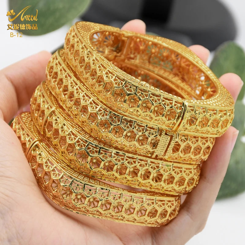 ANIID African Luxury Bangles For Women Arabic Bridal Charm Bracelet Nigerian Wedding Gifts Dubai Gold Plated Jewelry Bangles - Hiron Store