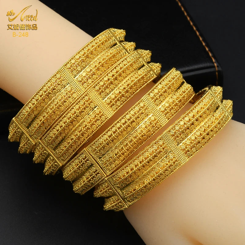 ANIID African Luxury Bangles For Women Arabic Bridal Charm Bracelet Nigerian Wedding Gifts Dubai Gold Plated Jewelry Bangles - Hiron Store