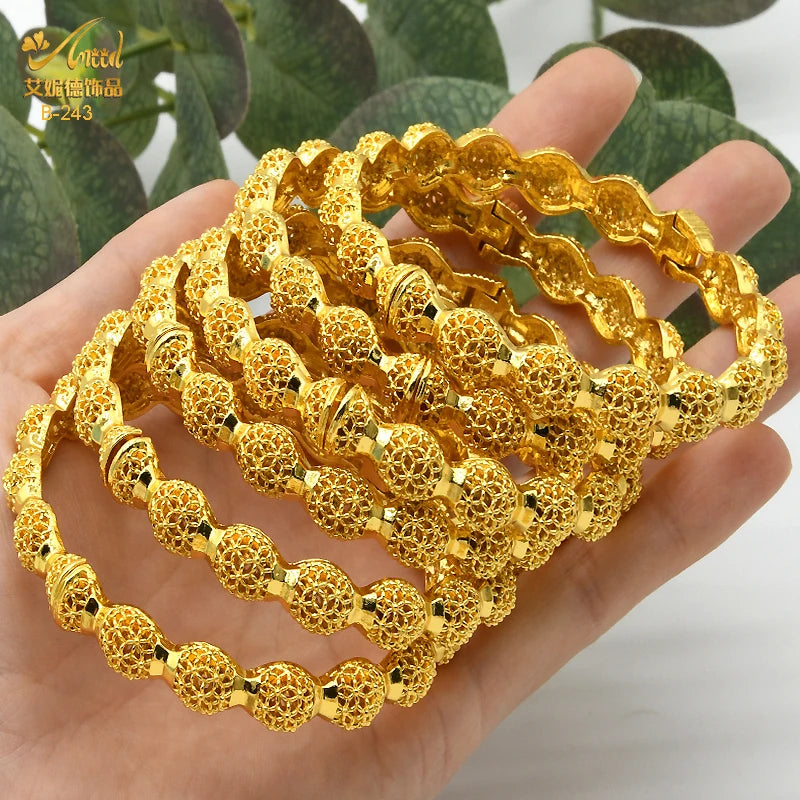 ANIID African Luxury Bangles For Women Arabic Bridal Charm Bracelet Nigerian Wedding Gifts Dubai Gold Plated Jewelry Bangles - Hiron Store