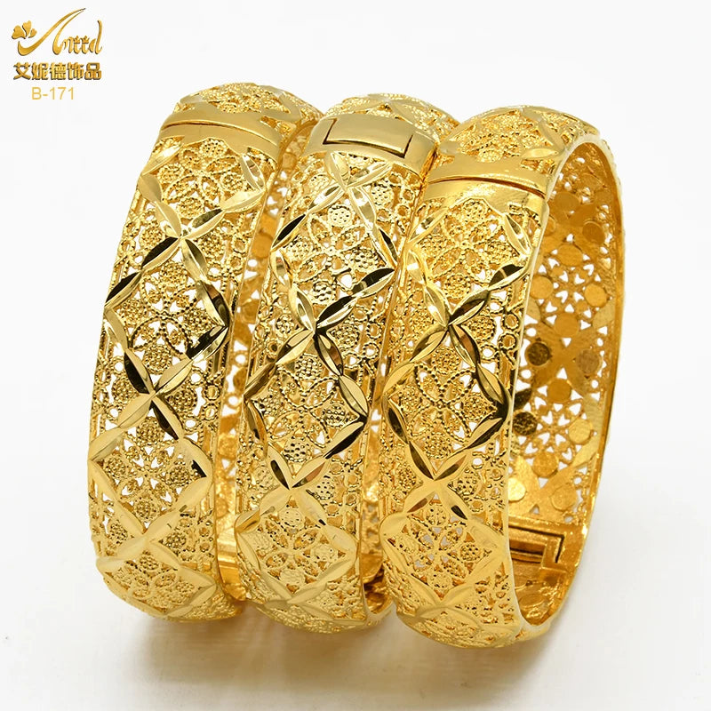 ANIID African Luxury Bangles For Women Arabic Bridal Charm Bracelet Nigerian Wedding Gifts Dubai Gold Plated Jewelry Bangles - Hiron Store