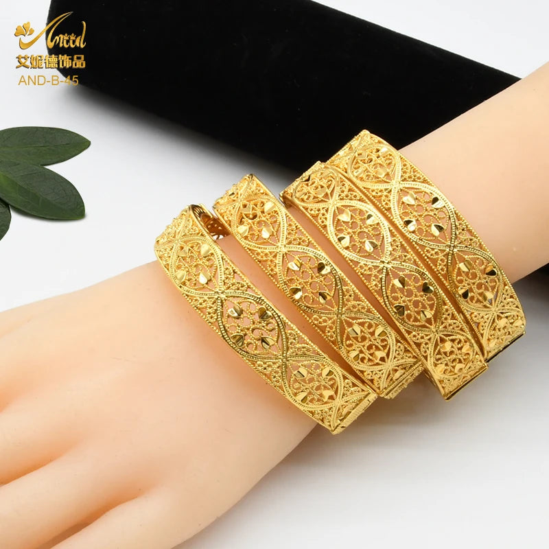 ANIID African Luxury Bangles For Women Arabic Bridal Charm Bracelet Nigerian Wedding Gifts Dubai Gold Plated Jewelry Bangles - Hiron Store