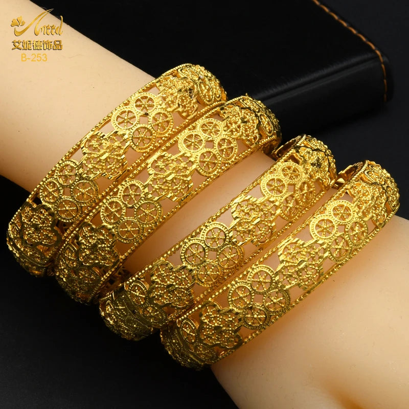 ANIID African Luxury Bangles For Women Arabic Bridal Charm Bracelet Nigerian Wedding Gifts Dubai Gold Plated Jewelry Bangles - Hiron Store