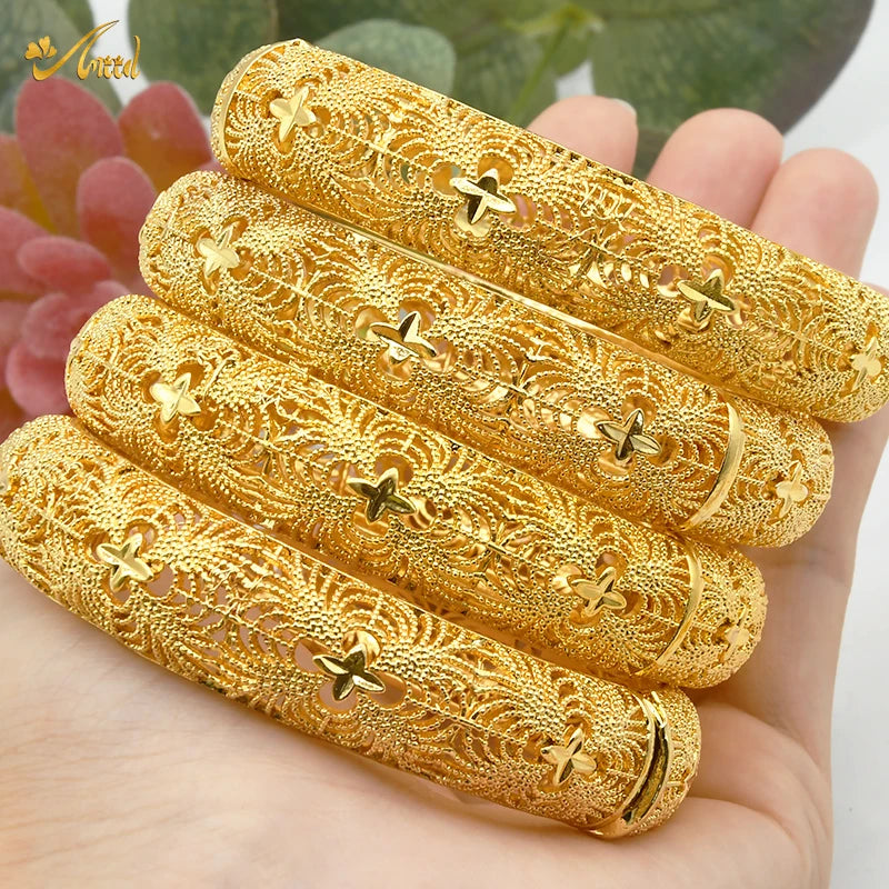 ANIID African Luxury Bangles For Women Arabic Bridal Charm Bracelet Nigerian Wedding Gifts Dubai Gold Plated Jewelry Bangles - Hiron Store