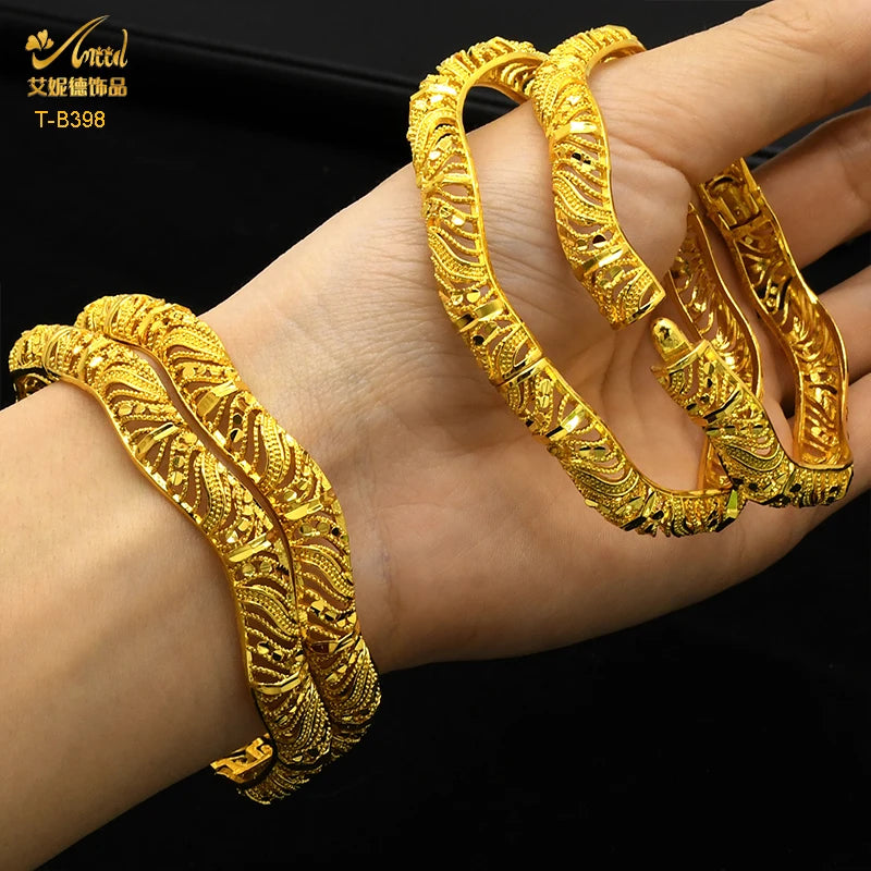 ANIID African Luxury Bangles For Women Arabic Bridal Charm Bracelet Nigerian Wedding Gifts Dubai Gold Plated Jewelry Bangles - Hiron Store