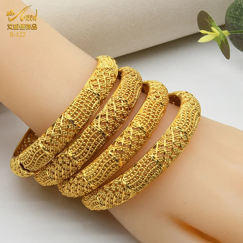 ANIID African Luxury Bangles For Women Arabic Bridal Charm Bracelet Nigerian Wedding Gifts Dubai Gold Plated Jewelry Bangles - Hiron Store