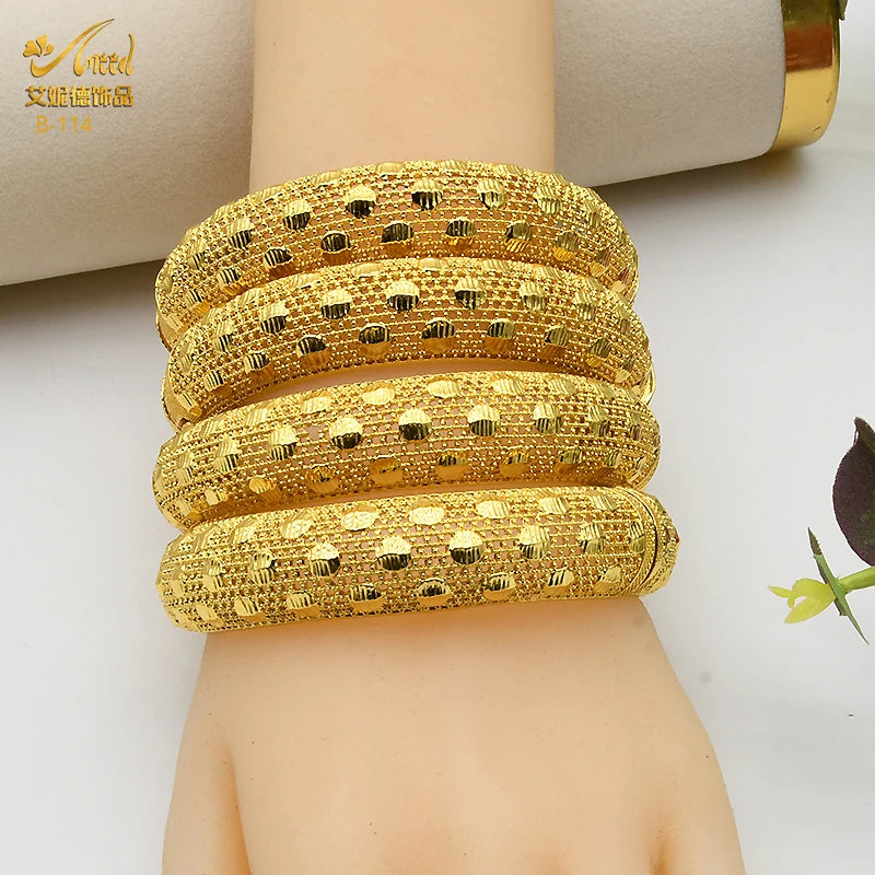 ANIID African Luxury Bangles For Women Arabic Bridal Charm Bracelet Nigerian Wedding Gifts Dubai Gold Plated Jewelry Bangles - Hiron Store