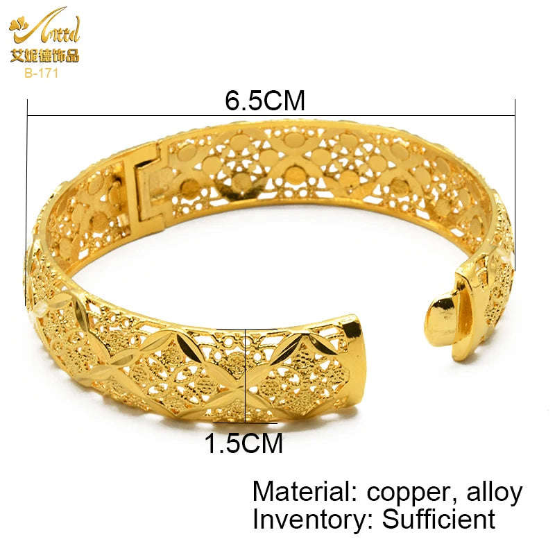 ANIID African Luxury Bangles For Women Arabic Bridal Charm Bracelet Nigerian Wedding Gifts Dubai Gold Plated Jewelry Bangles - Hiron Store