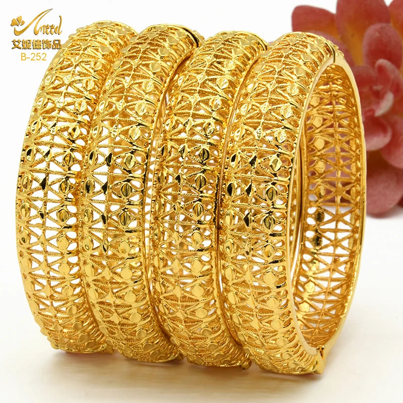 ANIID Dubai 24K Gold Plated Bracelets For Women Luxury Jewelry Designers Indian Bangles African Arabic Wholesale Wedding Bridal - Hiron Store