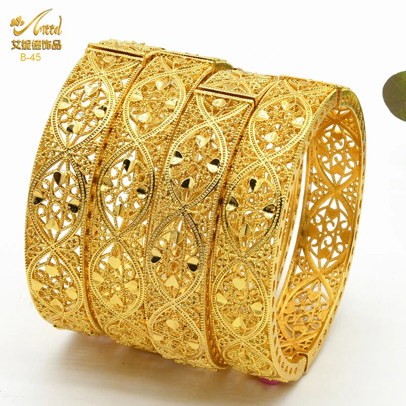 ANIID Dubai 24K Gold Plated Bracelets For Women Luxury Jewelry Designers Indian Bangles African Arabic Wholesale Wedding Bridal - Hiron Store