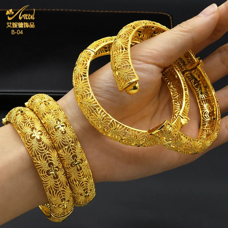 ANIID Dubai 24K Gold Plated Bracelets For Women Luxury Jewelry Designers Indian Bangles African Arabic Wholesale Wedding Bridal - Hiron Store