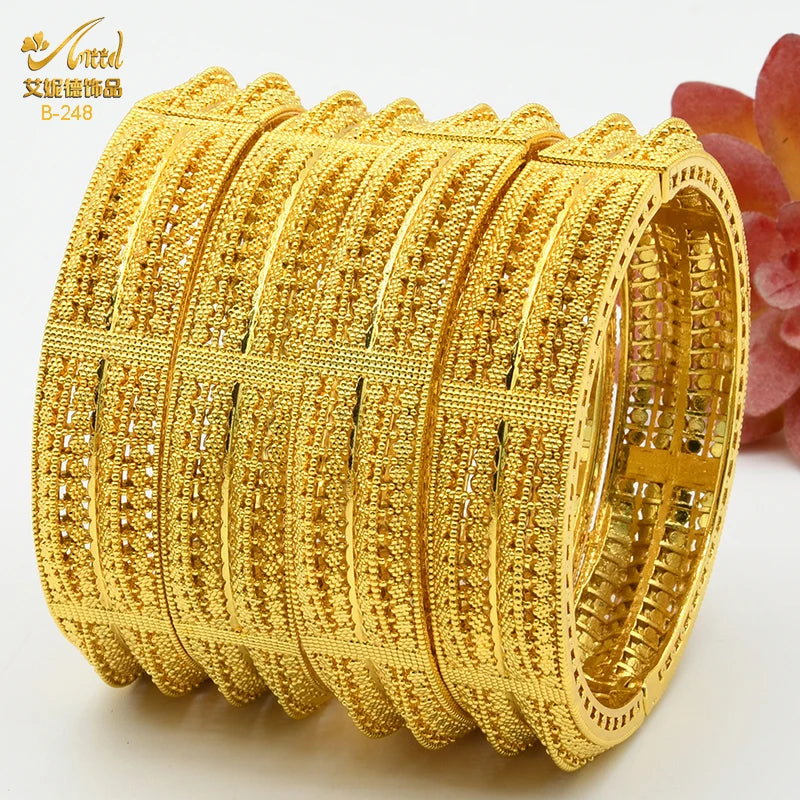 ANIID Dubai 24K Gold Plated Bracelets For Women Luxury Jewelry Designers Indian Bangles African Arabic Wholesale Wedding Bridal - Hiron Store