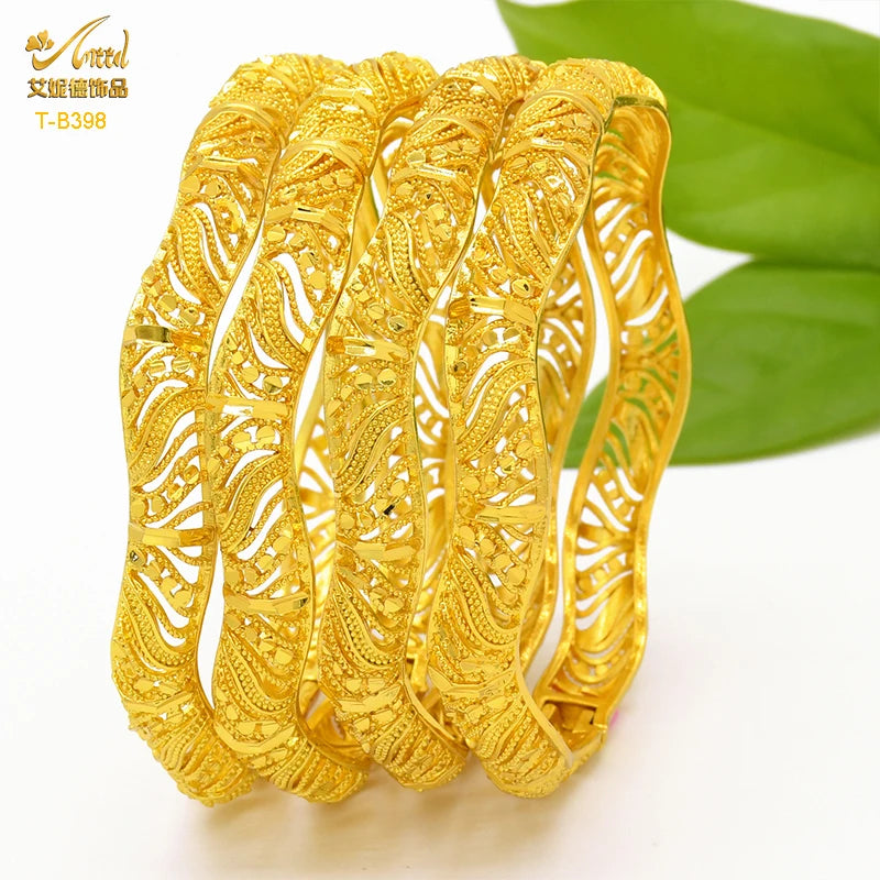 ANIID Dubai 24K Gold Plated Bracelets For Women Luxury Jewelry Designers Indian Bangles African Arabic Wholesale Wedding Bridal - Hiron Store