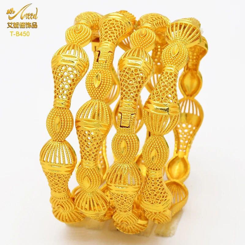 ANIID Dubai 24K Gold Plated Bracelets For Women Luxury Jewelry Designers Indian Bangles African Arabic Wholesale Wedding Bridal - Hiron Store