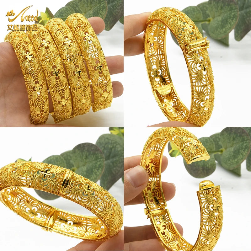 ANIID Dubai 24K Gold Plated Bracelets For Women Luxury Jewelry Designers Indian Bangles African Arabic Wholesale Wedding Bridal - Hiron Store