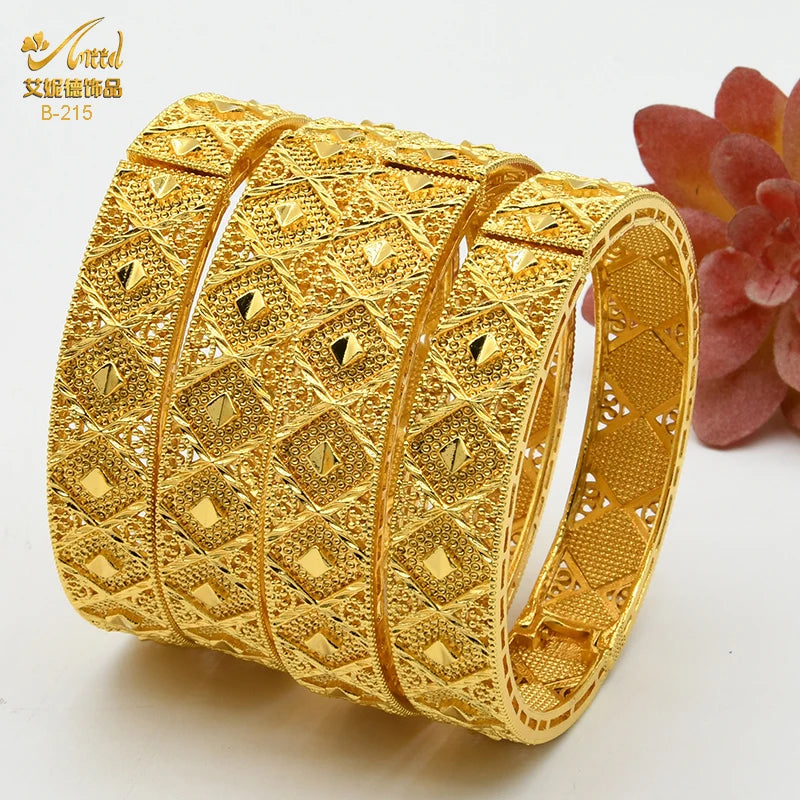 ANIID Dubai 24K Gold Plated Bracelets For Women Luxury Jewelry Designers Indian Bangles African Arabic Wholesale Wedding Bridal - Hiron Store