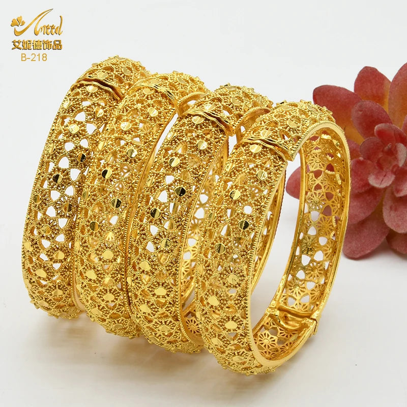 ANIID Dubai 24K Gold Plated Bracelets For Women Luxury Jewelry Designers Indian Bangles African Arabic Wholesale Wedding Bridal - Hiron Store