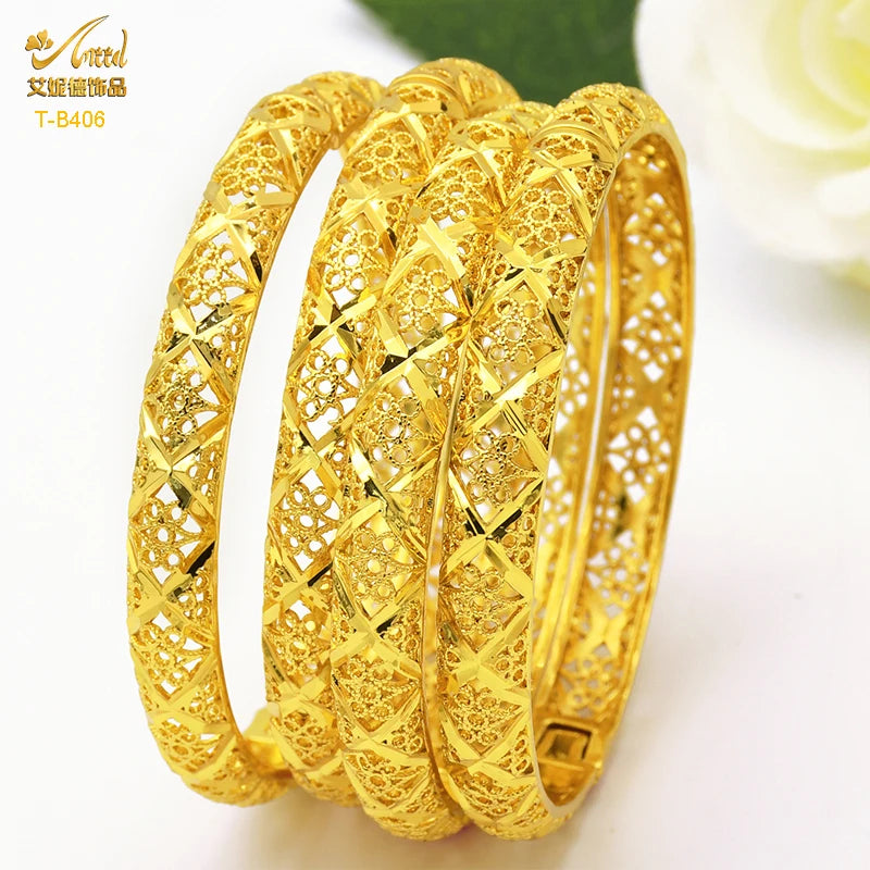 ANIID Dubai 24K Gold Plated Bracelets For Women Luxury Jewelry Designers Indian Bangles African Arabic Wholesale Wedding Bridal - Hiron Store