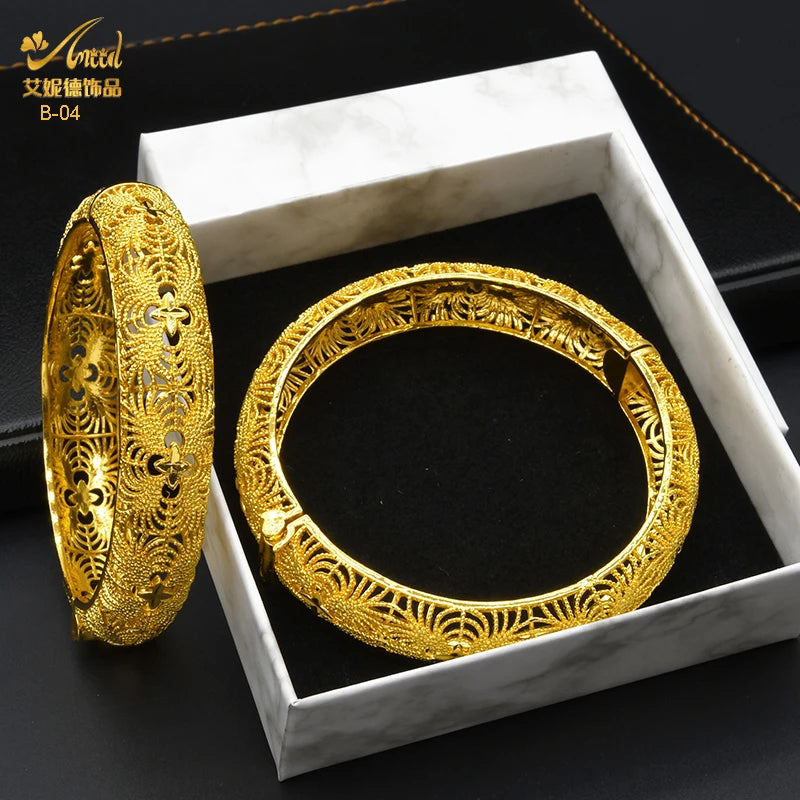 ANIID Dubai 24K Gold Plated Bracelets For Women Luxury Jewelry Designers Indian Bangles African Arabic Wholesale Wedding Bridal - Hiron Store