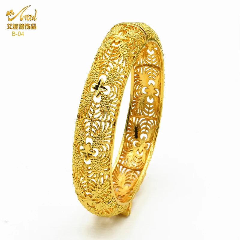 ANIID Dubai 24K Gold Plated Bracelets For Women Luxury Jewelry Designers Indian Bangles African Arabic Wholesale Wedding Bridal - Hiron Store