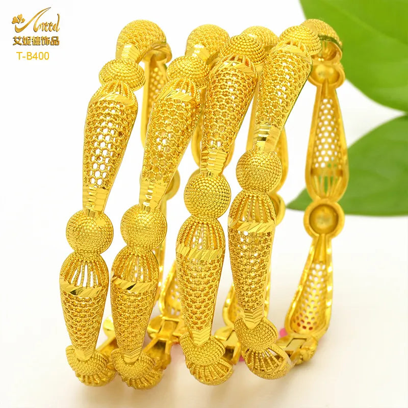 ANIID Dubai 24K Gold Plated Bracelets For Women Luxury Jewelry Designers Indian Bangles African Arabic Wholesale Wedding Bridal - Hiron Store