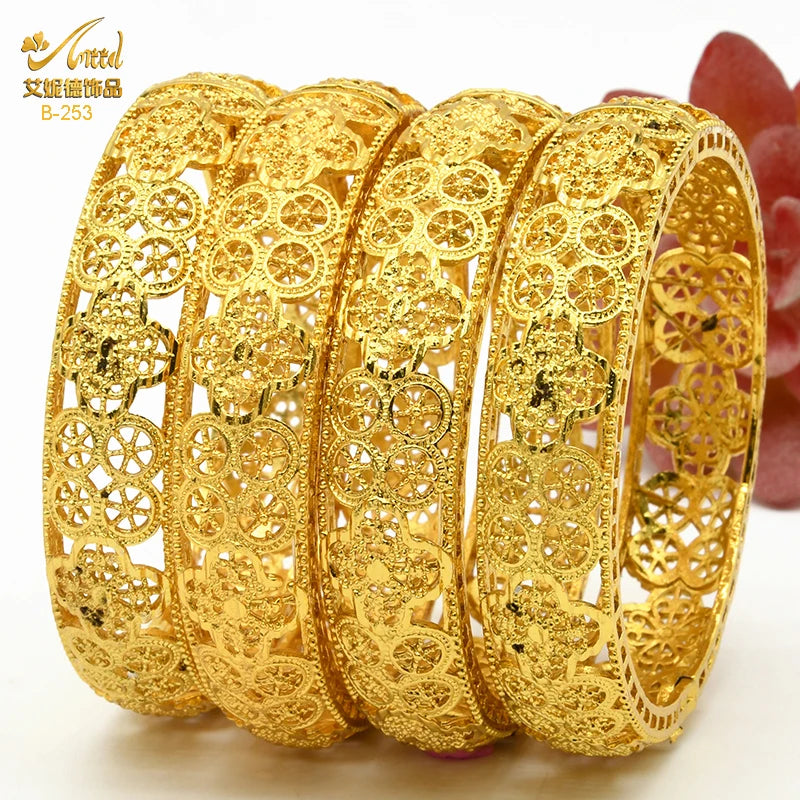 ANIID Dubai 24K Gold Plated Bracelets For Women Luxury Jewelry Designers Indian Bangles African Arabic Wholesale Wedding Bridal - Hiron Store