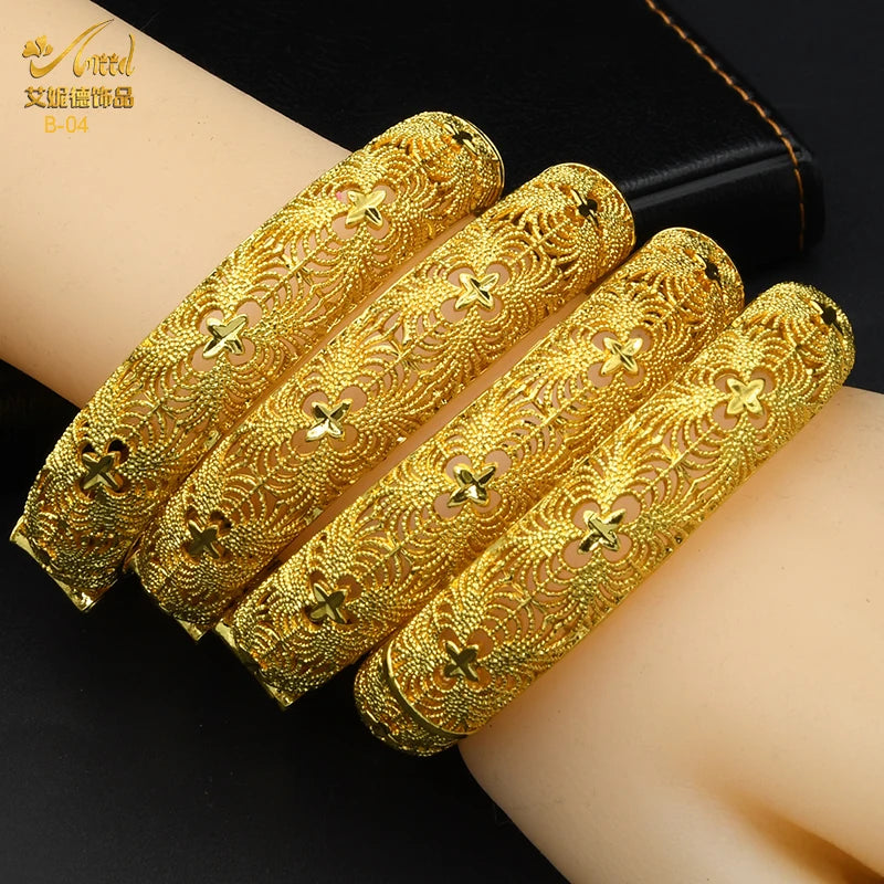 ANIID Dubai 24K Gold Plated Bracelets For Women Luxury Jewelry Designers Indian Bangles African Arabic Wholesale Wedding Bridal - Hiron Store