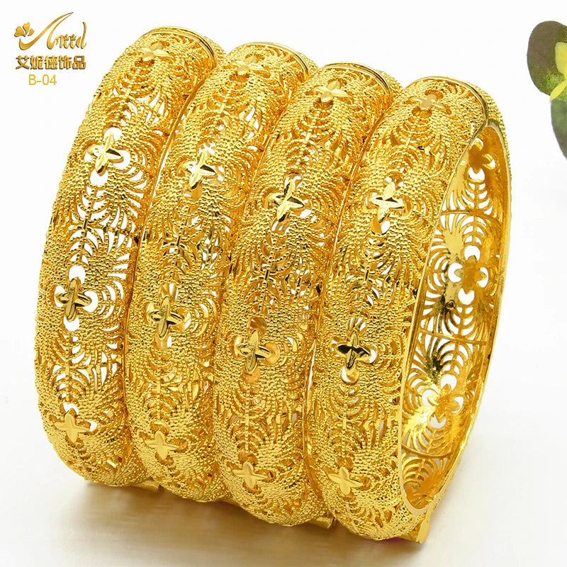 ANIID Dubai 24K Gold Plated Bracelets For Women Luxury Jewelry Designers Indian Bangles African Arabic Wholesale Wedding Bridal - Hiron Store