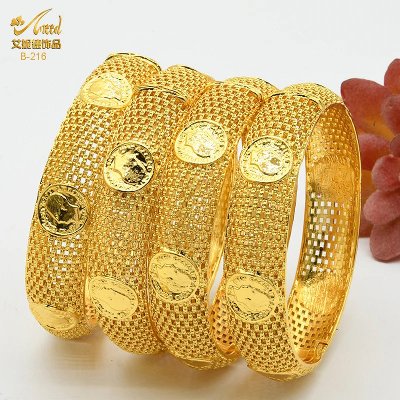 ANIID Dubai 24K Gold Plated Bracelets For Women Luxury Jewelry Designers Indian Bangles African Arabic Wholesale Wedding Bridal - Hiron Store