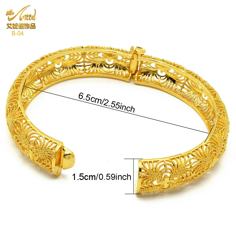 ANIID Dubai 24K Gold Plated Bracelets For Women Luxury Jewelry Designers Indian Bangles African Arabic Wholesale Wedding Bridal - Hiron Store